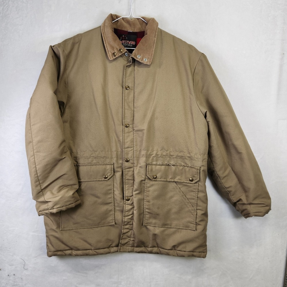 Vtg Westwind Sportswear USA Insulated Work‎ Jacket Tan Cord Collar